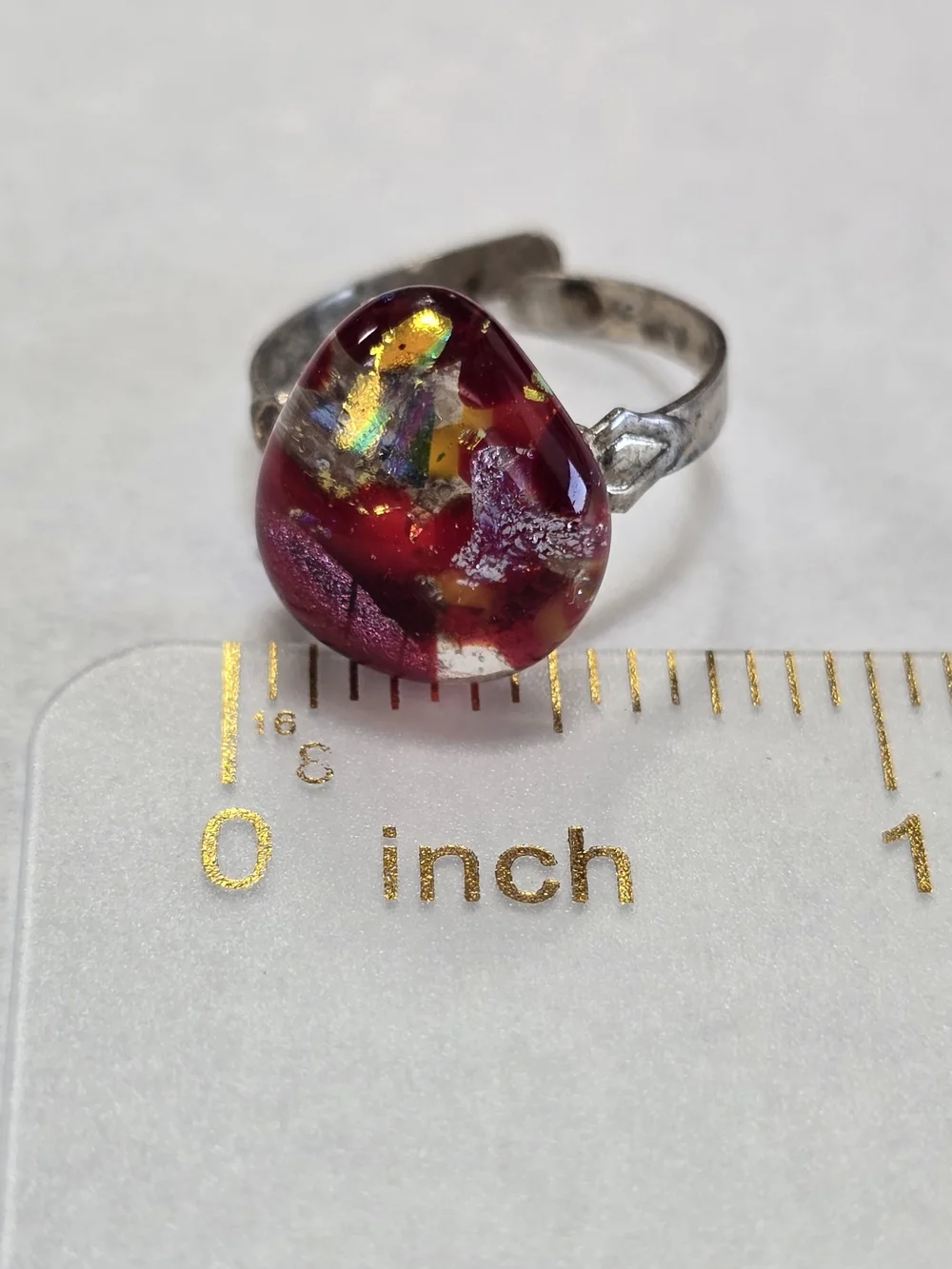 Vibrant Red Mosaic Dichroic Glass Statement Ring